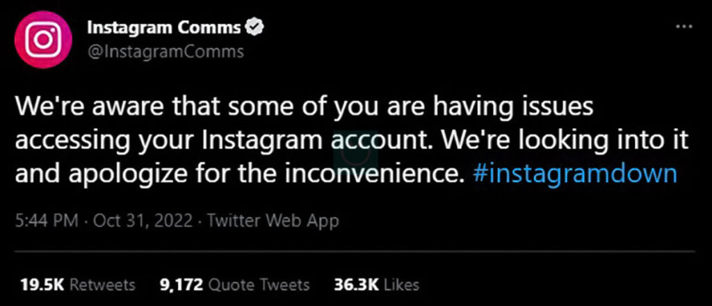 توییت رسمی اینستاگرام در مورد مشکل اخیر و خطای We've suspended your account