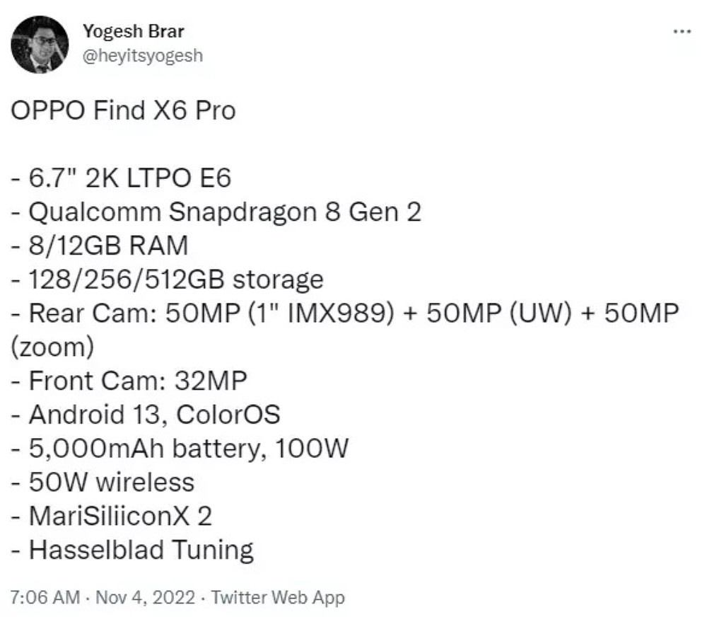 مشخصات گوشی Oppo Find X6 Pro