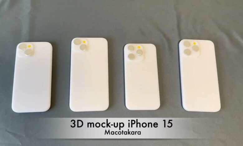 ماکت سری آیفون 15 اپل ابعاد این گوشی‌ها را درمقایسه با آیفون 14 نشان می‌دهد